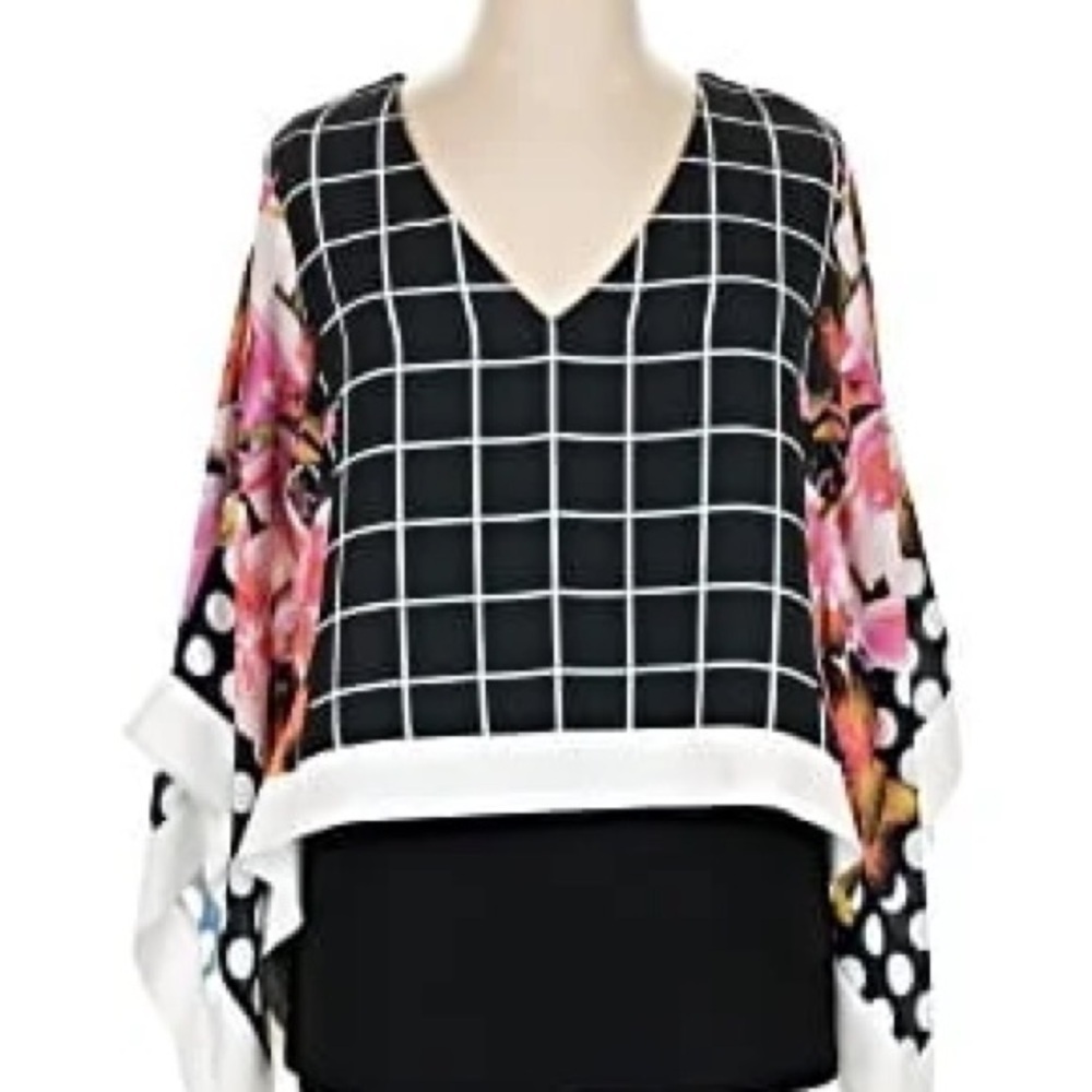 Joseph Ribkoff Black and Pink Floral Blouse